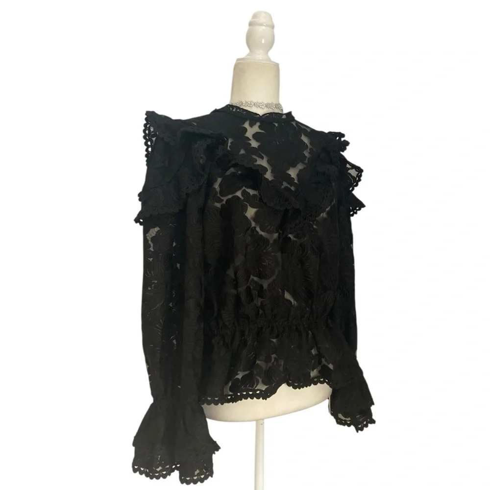 Reformation The Collection Carlisle Black Lace Blouse Romantic Feminine Top NWT - Picture 7 of 15